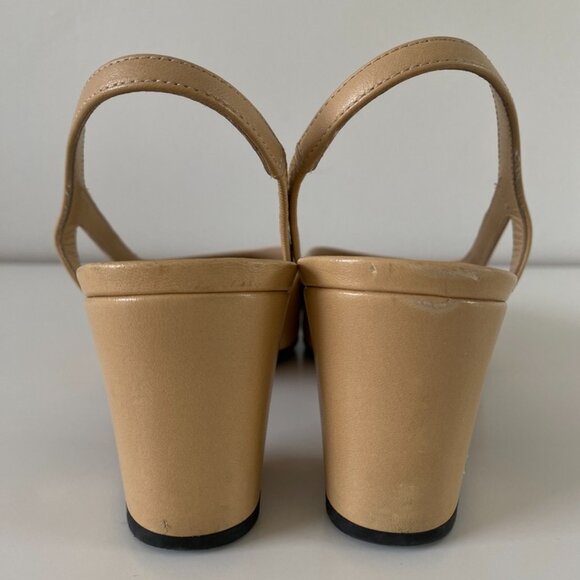 CHANEL Iconic Beige Goatskin & Black Grosgrain Slingbacks - Size 36.5-Authentic - Picture 7 of 16